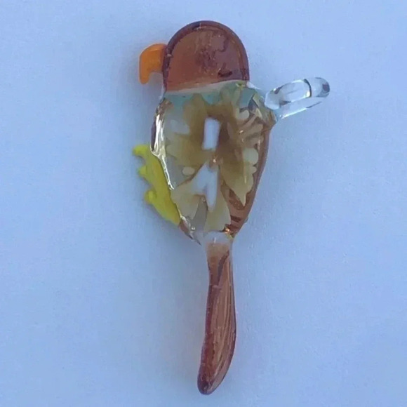 Precious Amber Murano Glass Bird Parrot Parakeet Necklace Pendant NWT - Picture 3 of 4